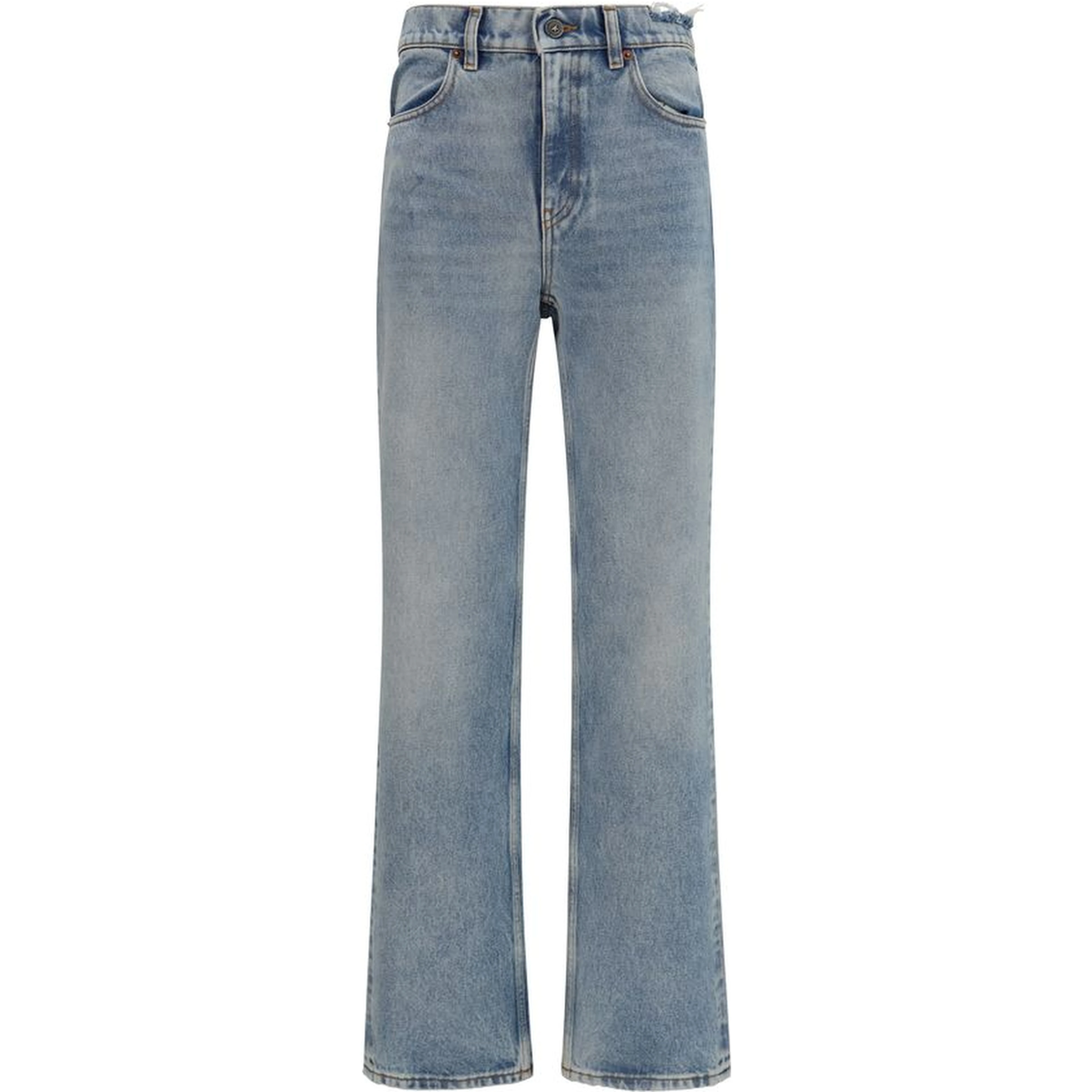 Blue Cotton Straight-Leg Jeans