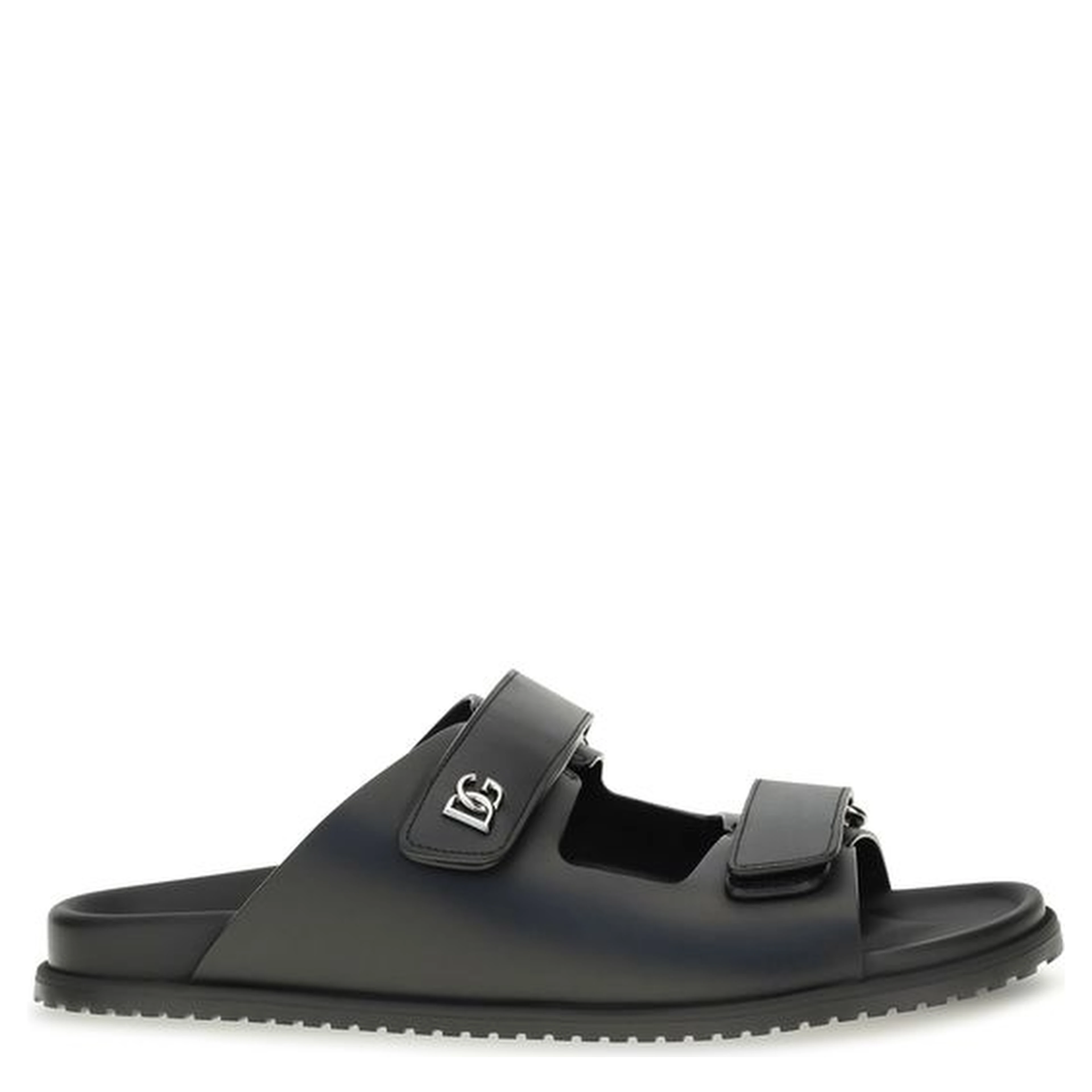 Black Calf Leather Bos Taurus Flat Sandals