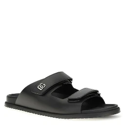 Black Calf Leather Bos Taurus Flat Sandals