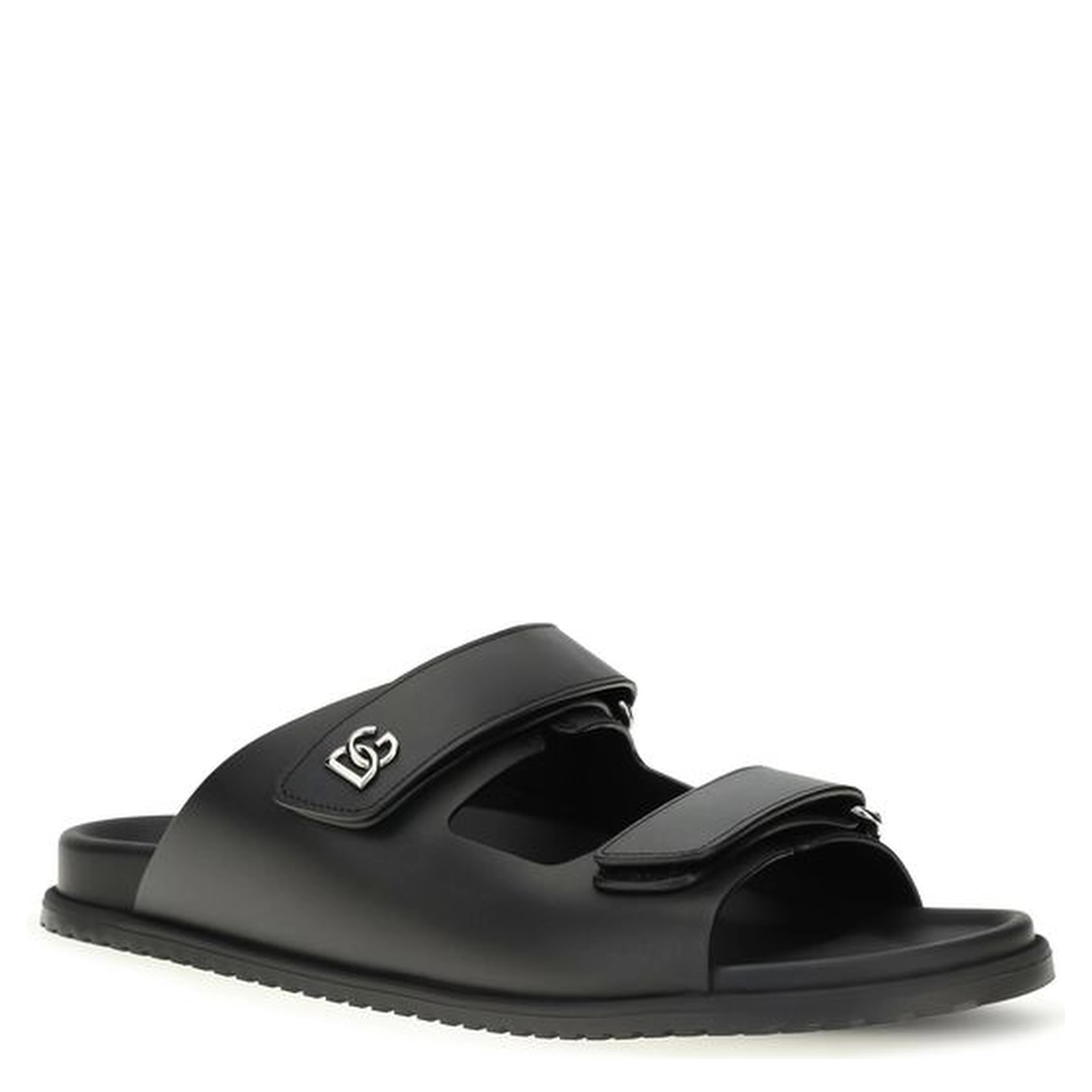 Black Calf Leather Bos Taurus Flat Sandals