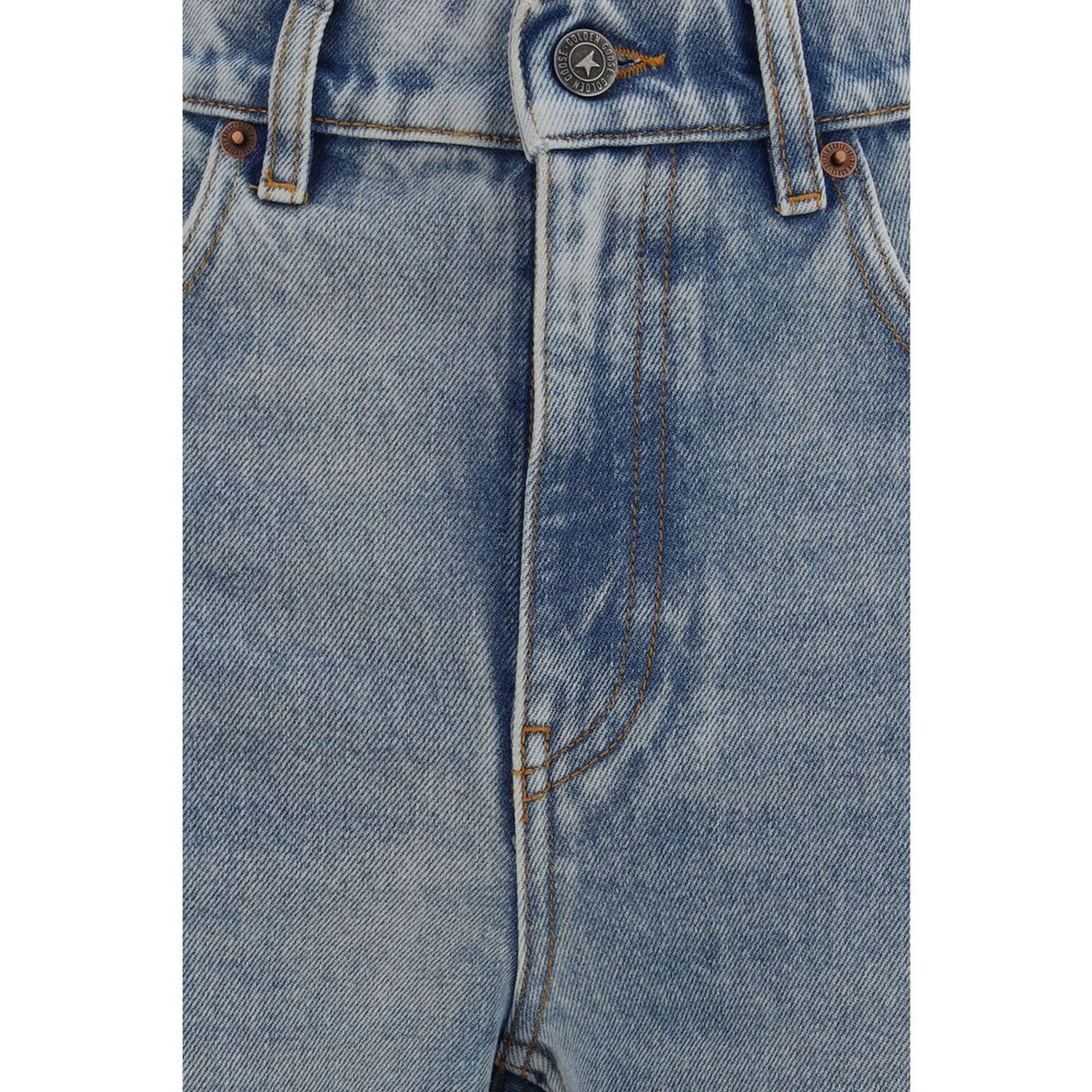 Blue Cotton Straight-Leg Jeans
