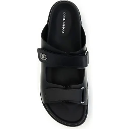 Black Calf Leather Bos Taurus Flat Sandals