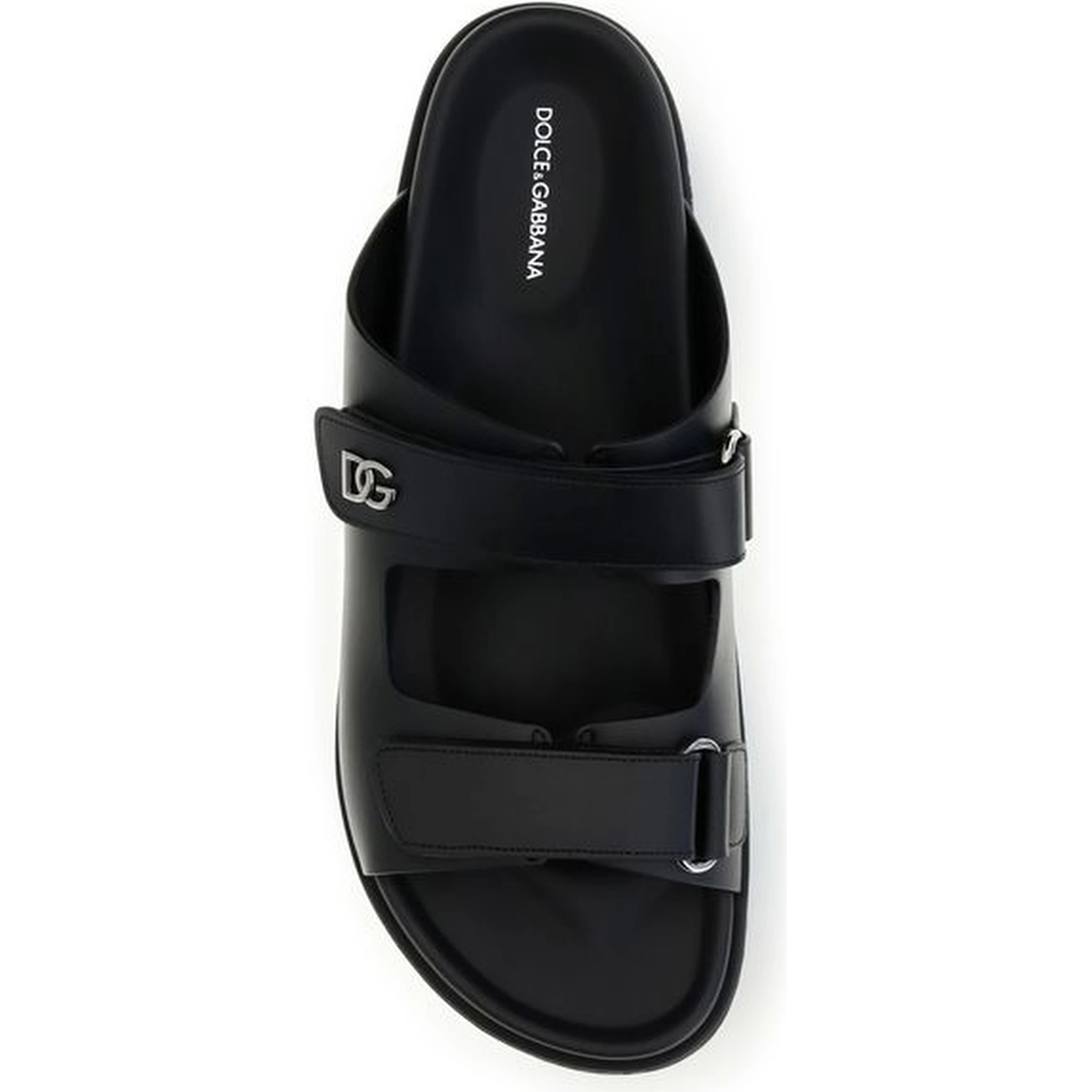 Black Calf Leather Bos Taurus Flat Sandals