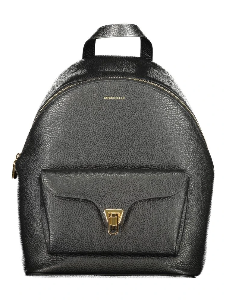 Black Leather Women Backpack