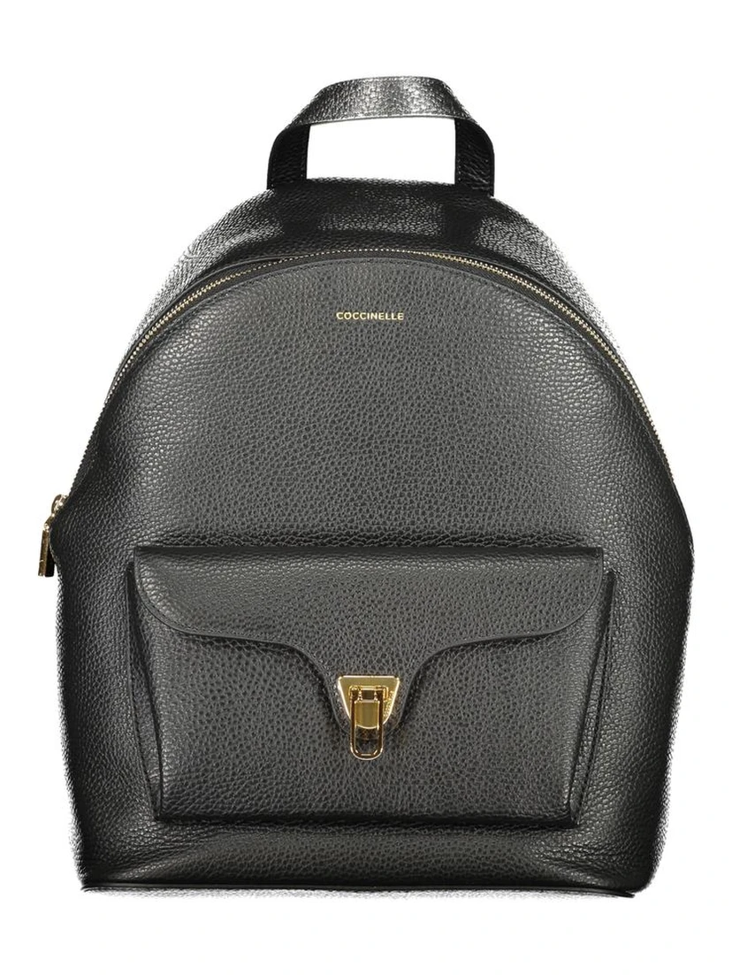Black Leather Women Backpack