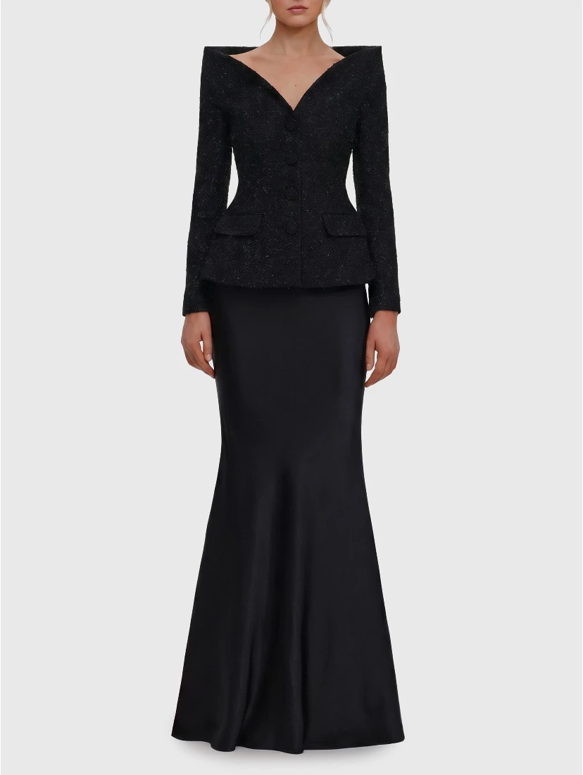 Metallic bouclé satin maxi dress