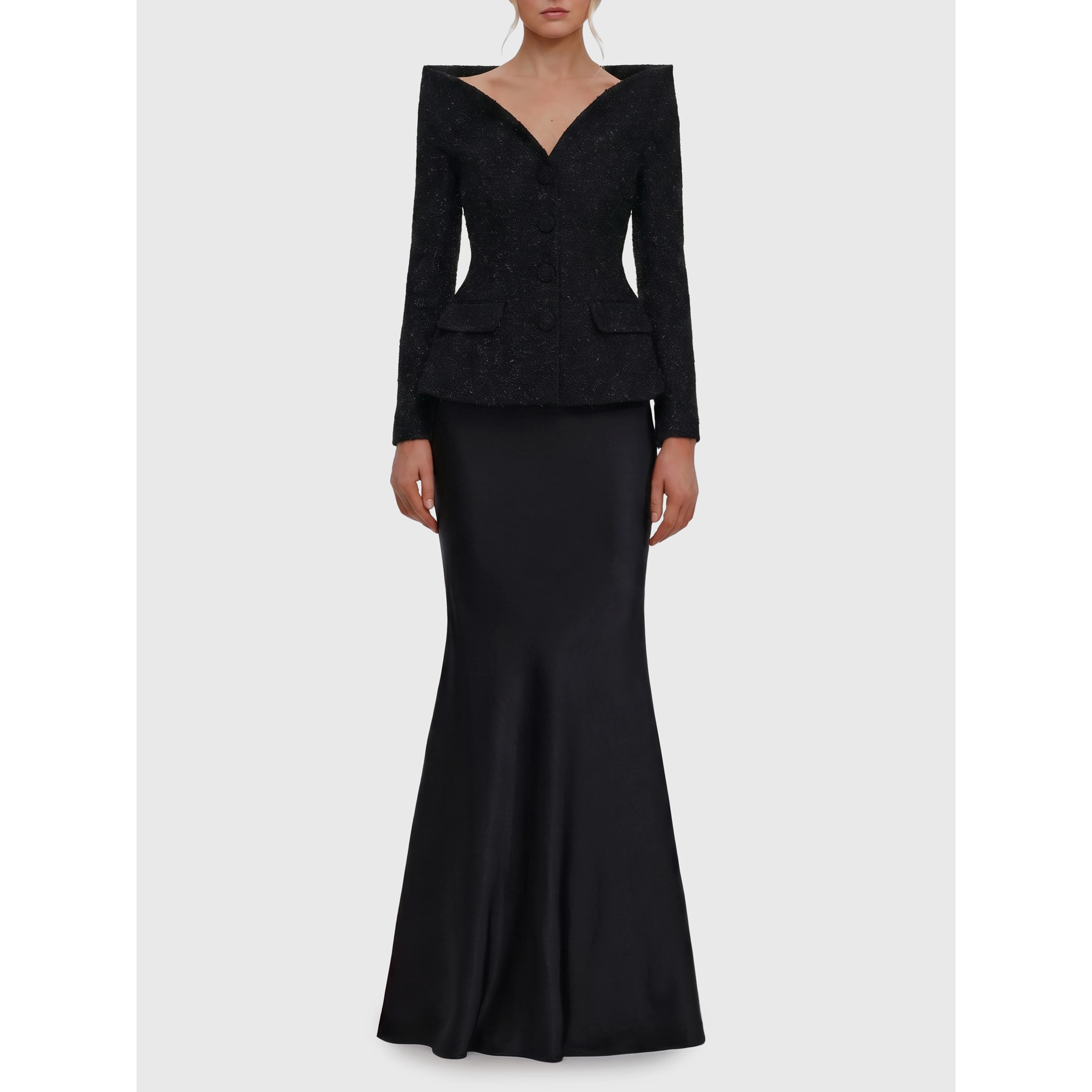 Metallic bouclé satin maxi dress