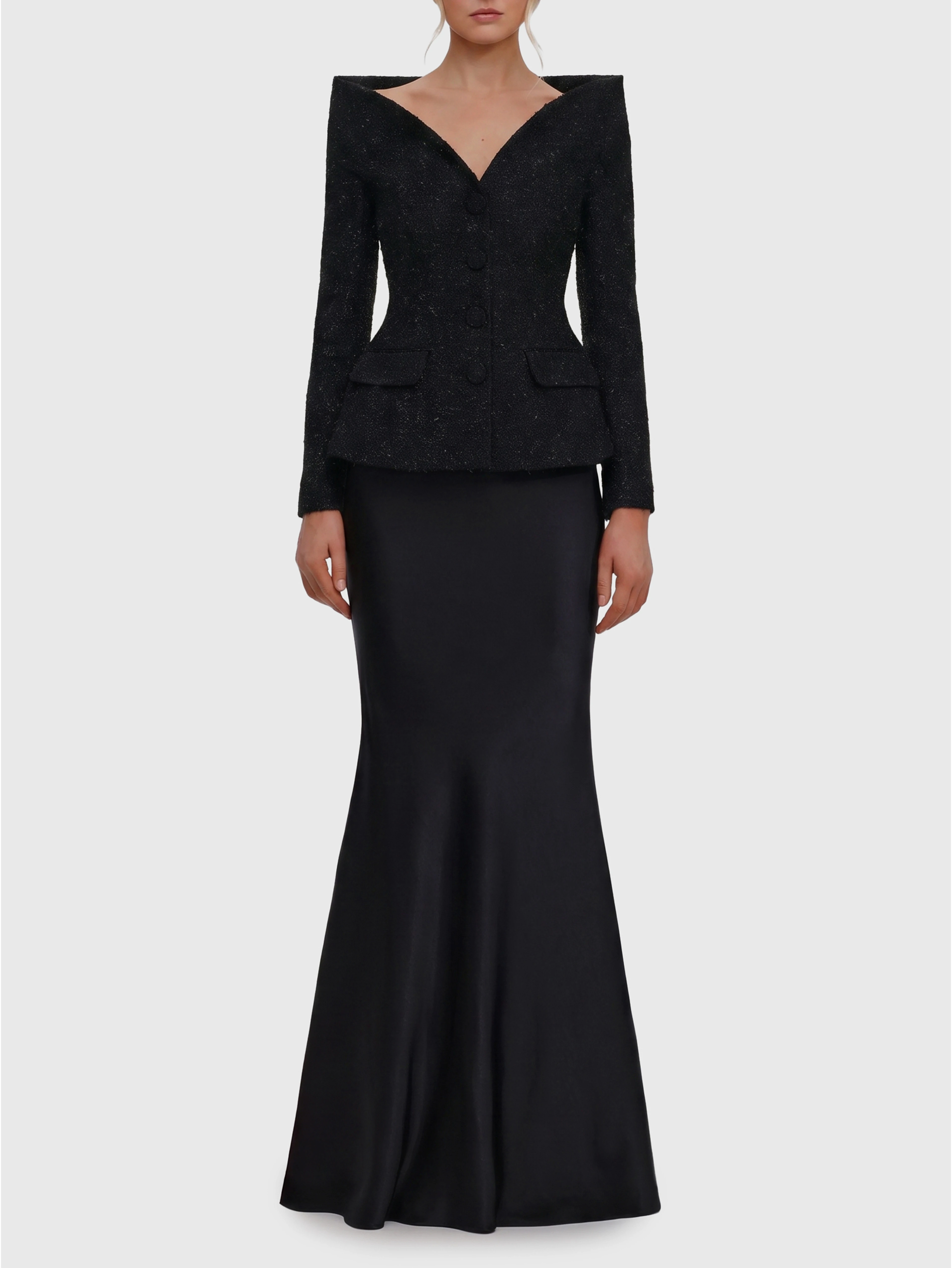 Metallic bouclé satin maxi dress