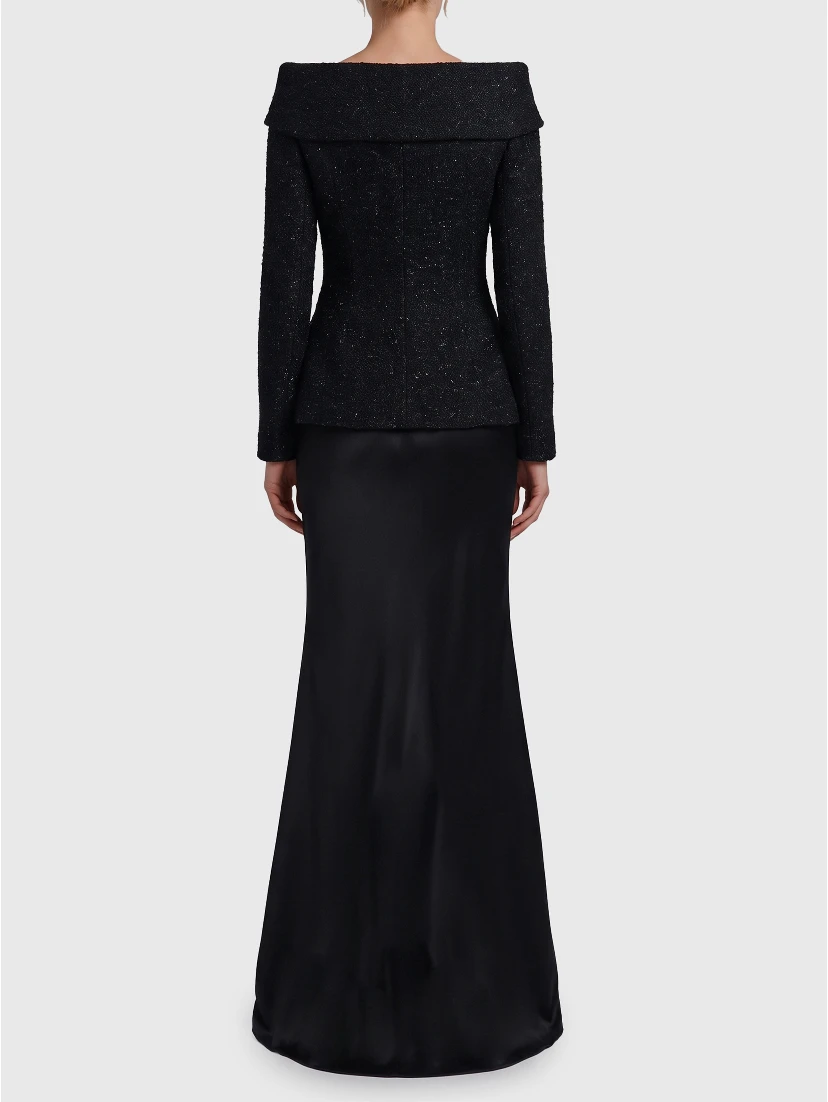 Metallic bouclé satin maxi dress