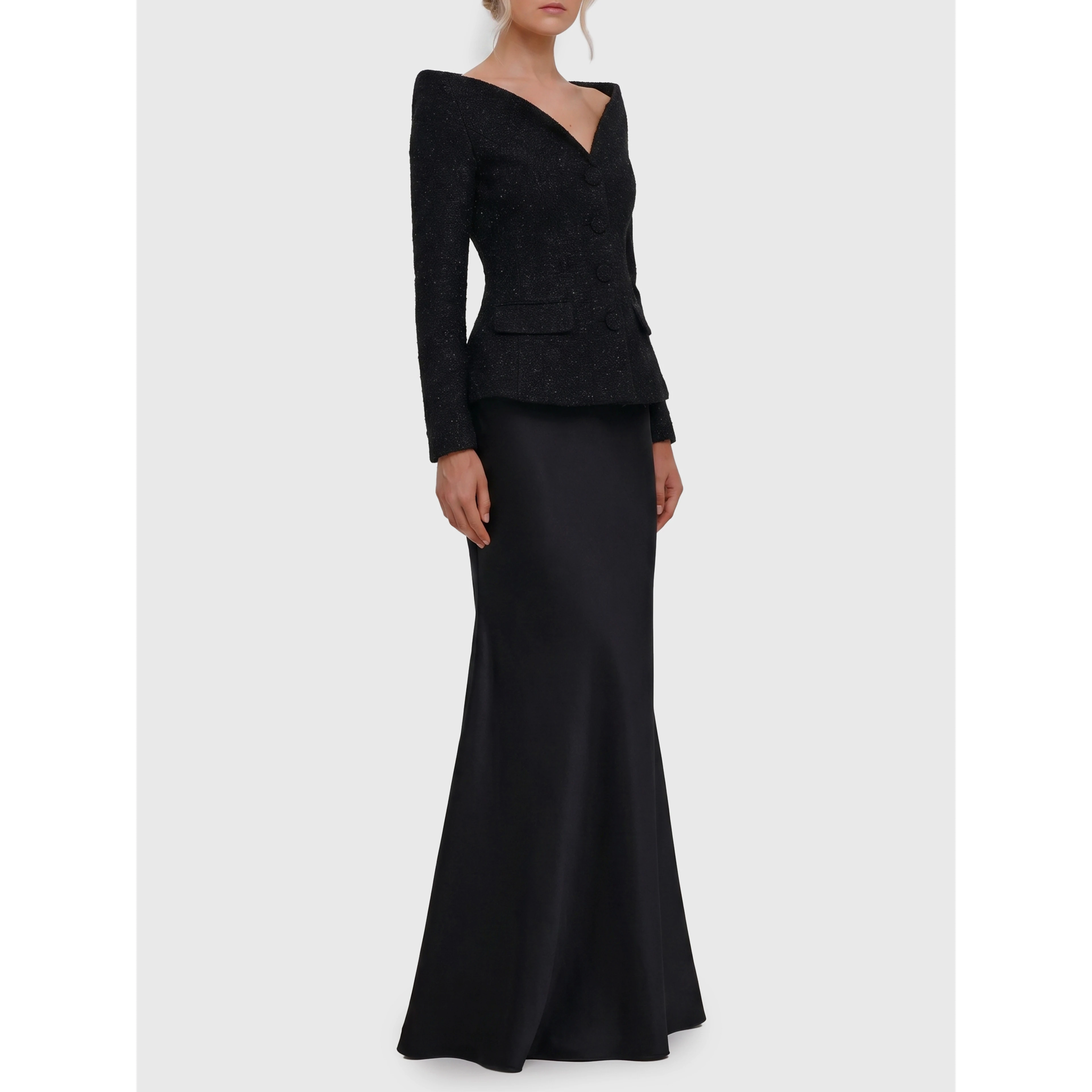 Metallic bouclé satin maxi dress