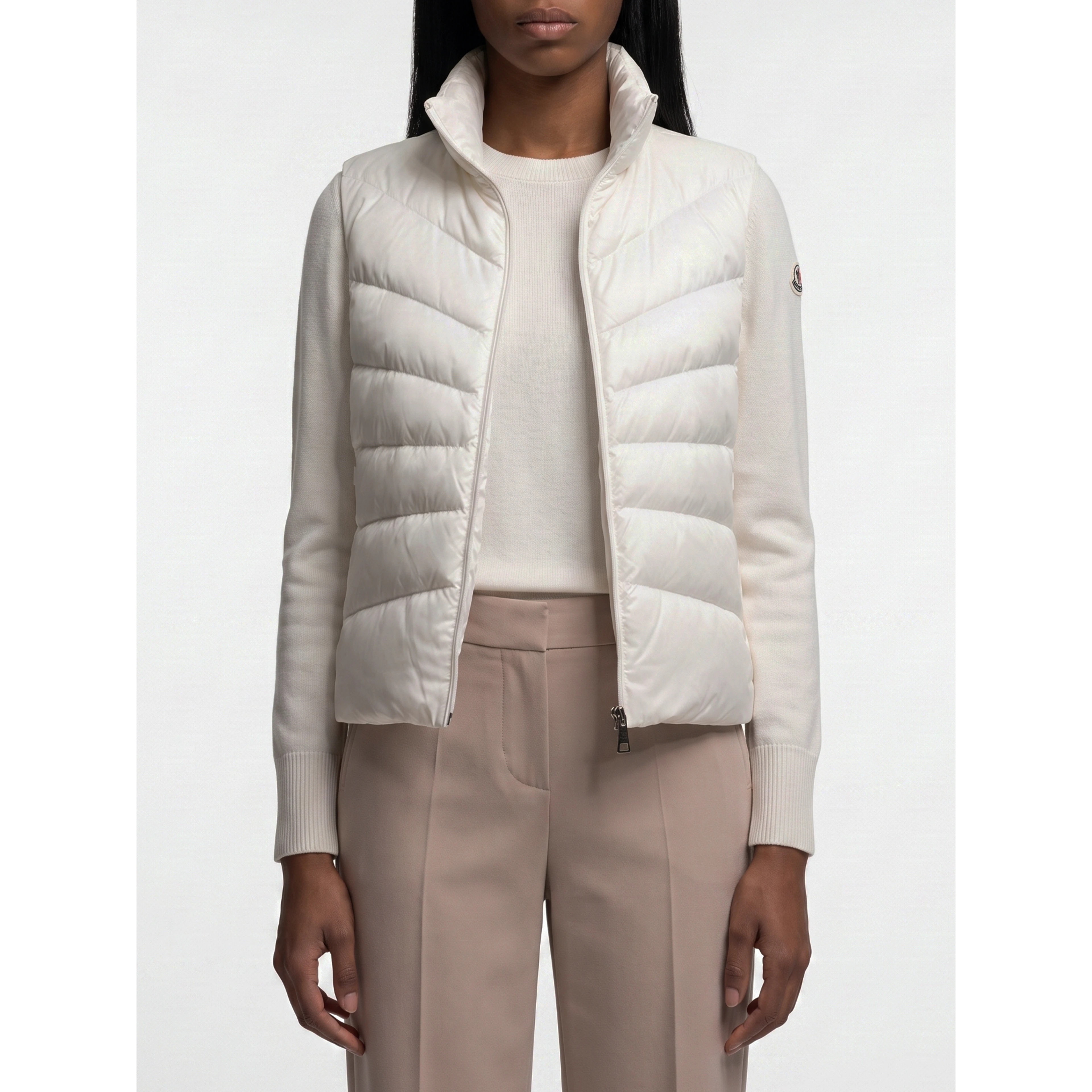 Padded wool zip-up cardigan
