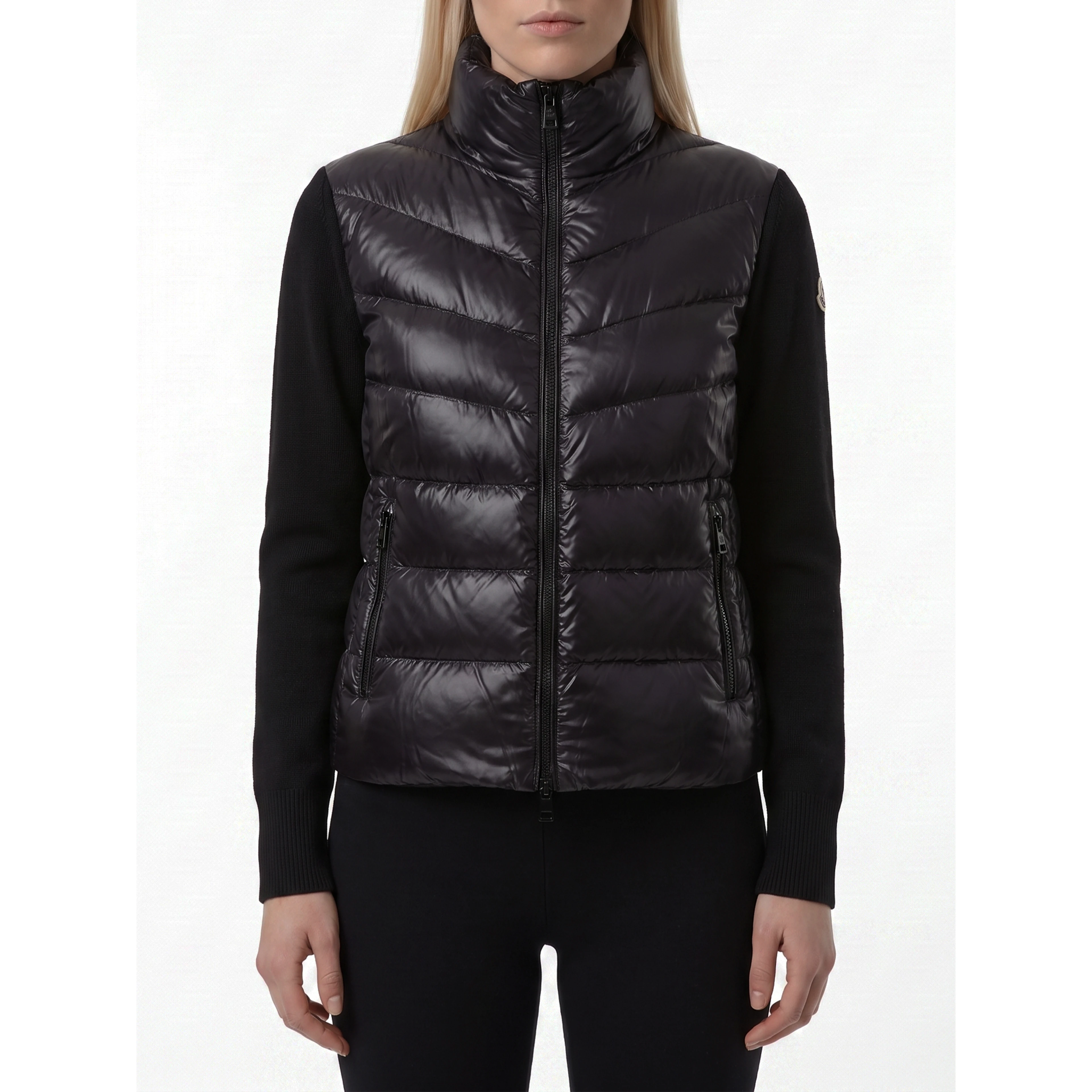 Padded wool zip-up cardigan