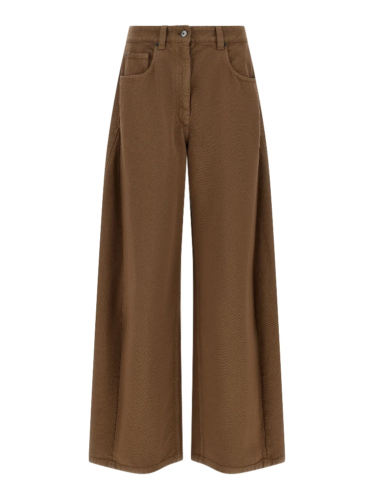 Brown Cotton Casual Pants