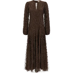 Brown Polyester Long Dress