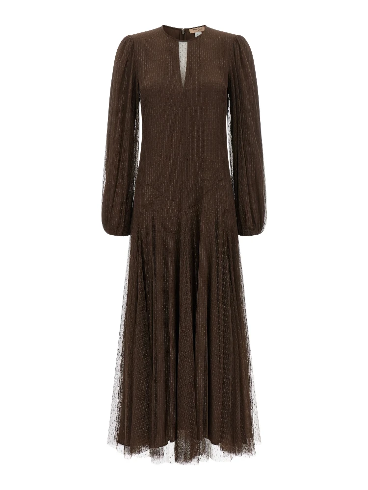 Brown Polyester Long Dress