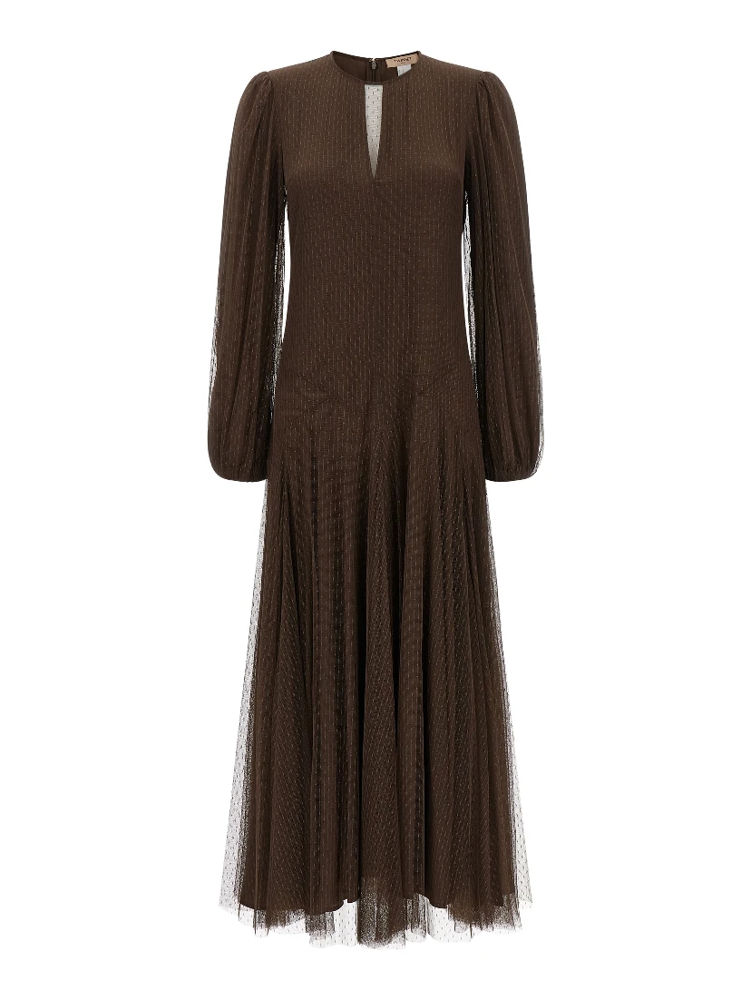 Brown Polyester Long Dress
