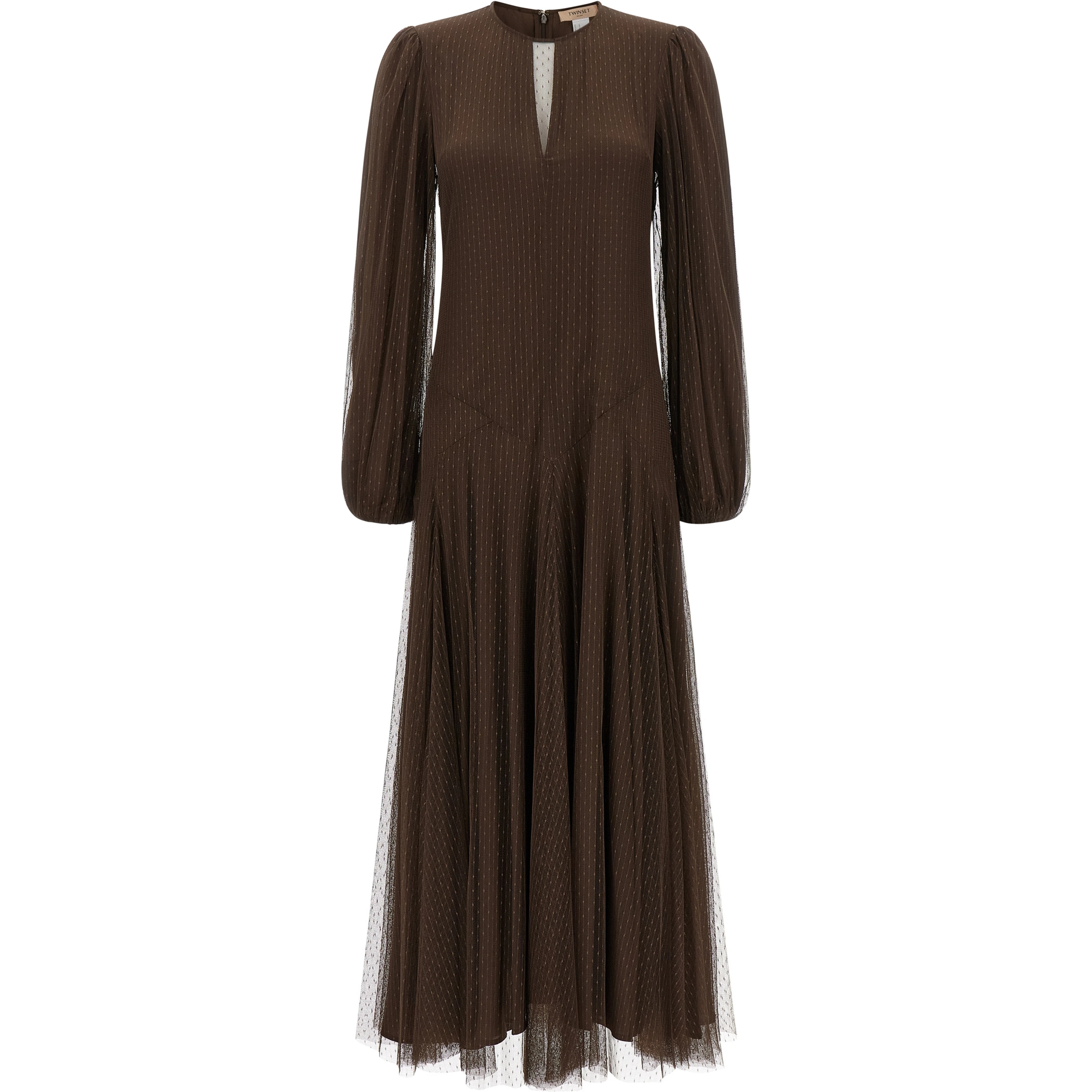 Brown Polyester Long Dress