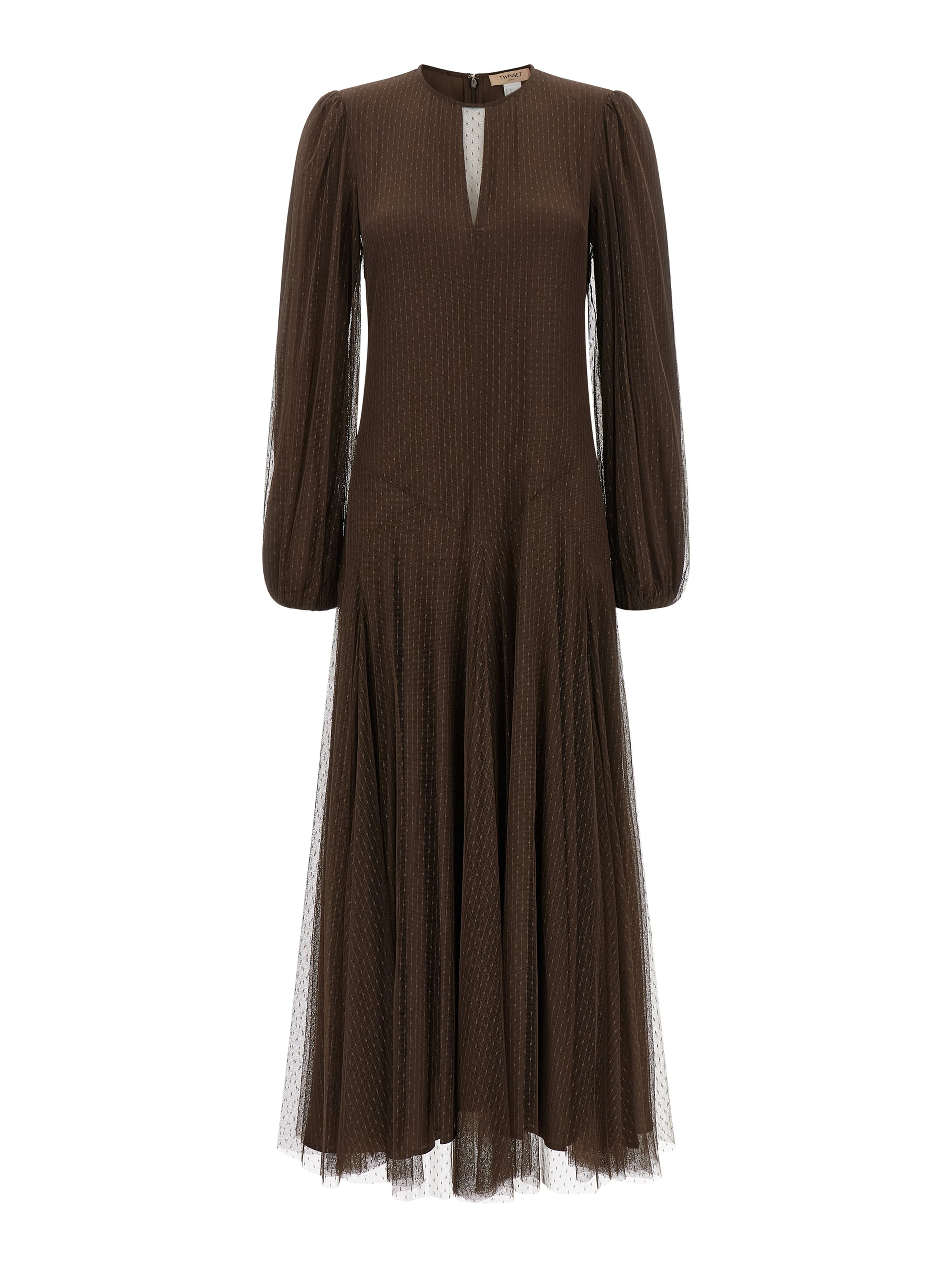 Brown Polyester Long Dress