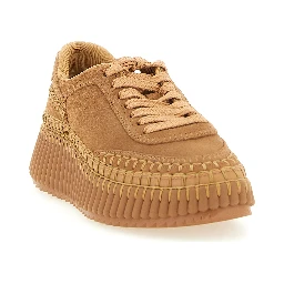 Beige Polyester Platform Sneakers