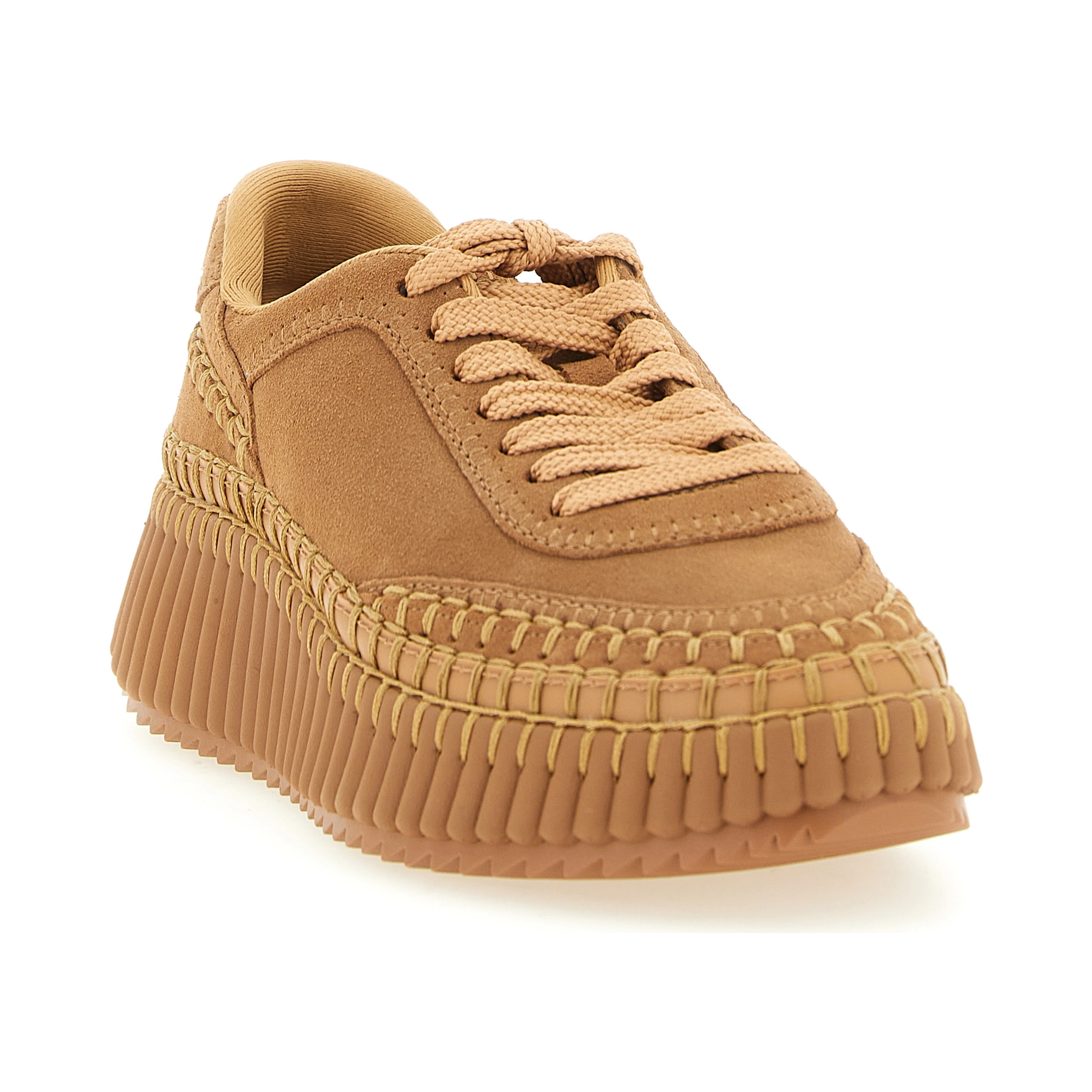 Beige Polyester Platform Sneakers