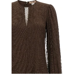 Brown Polyester Long Dress