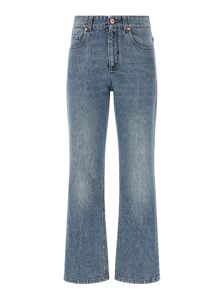 Blue Cotton Cropped Jeans