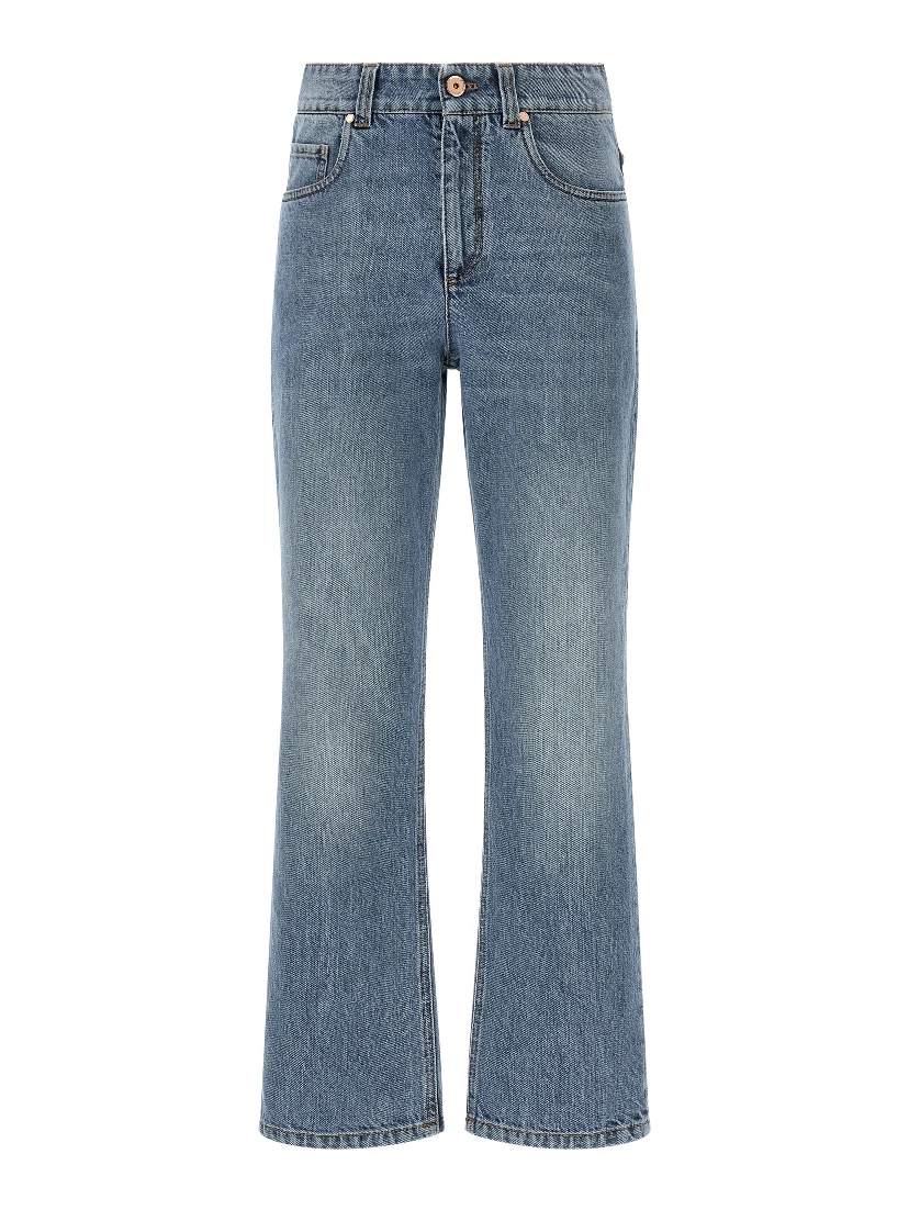 Blue Cotton Cropped Jeans