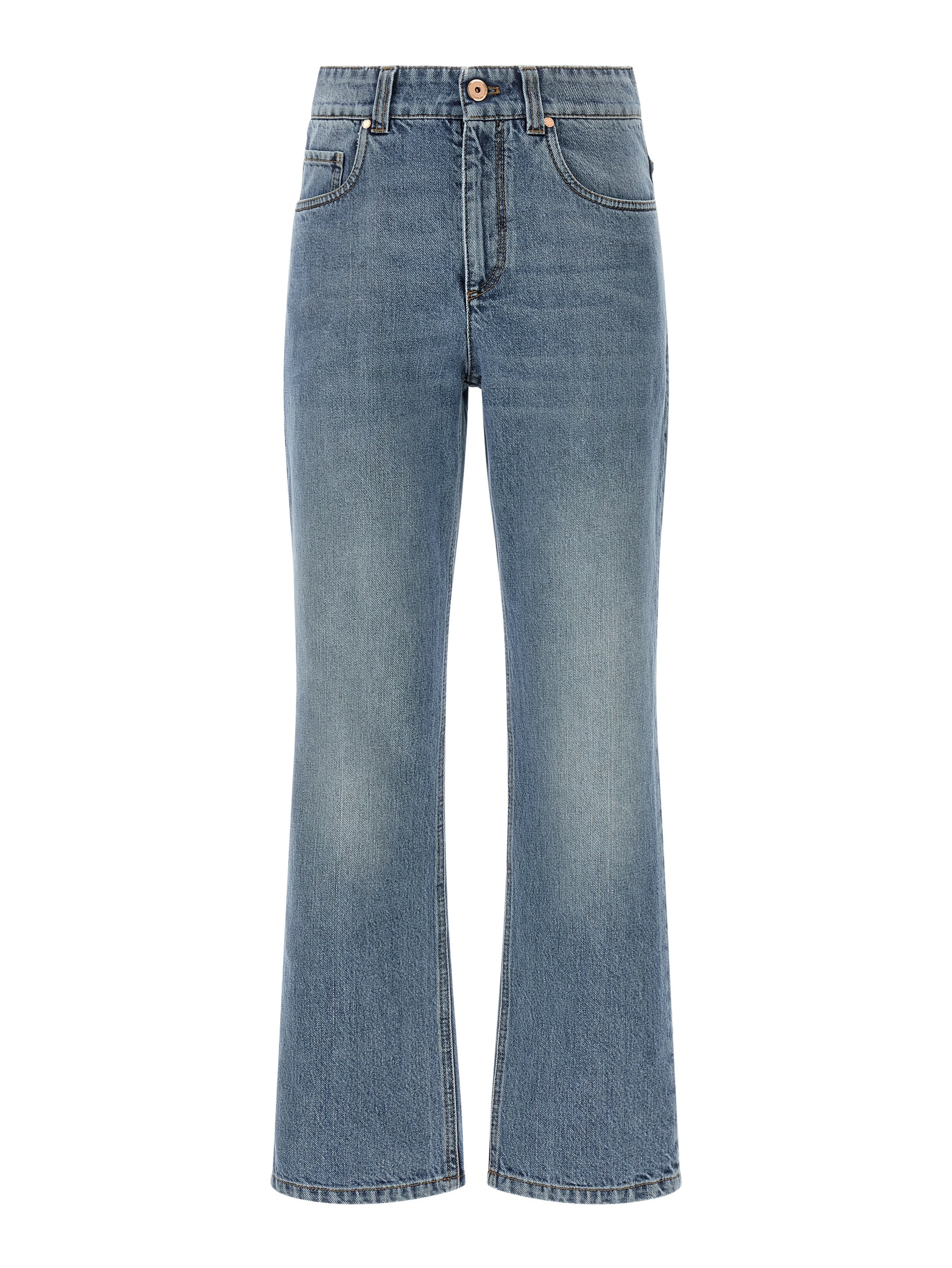 Blue Cotton Cropped Jeans