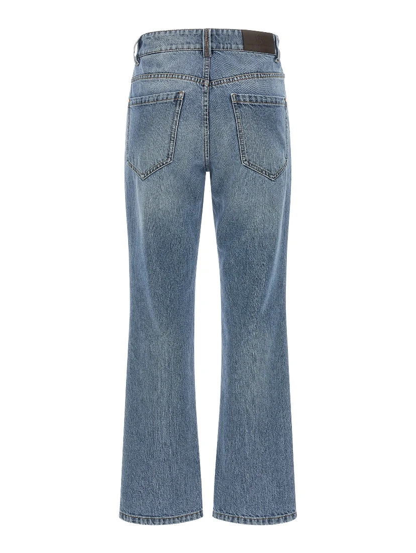 Blue Cotton Cropped Jeans