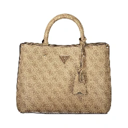 Beige Leather Women's Bag with Handles and Shoulder Strap