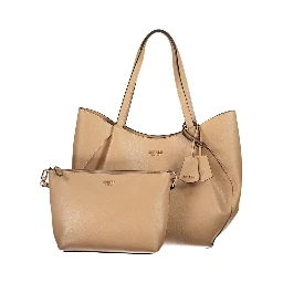 Beige Polyurethane Women's Bag with Shoulder Handles