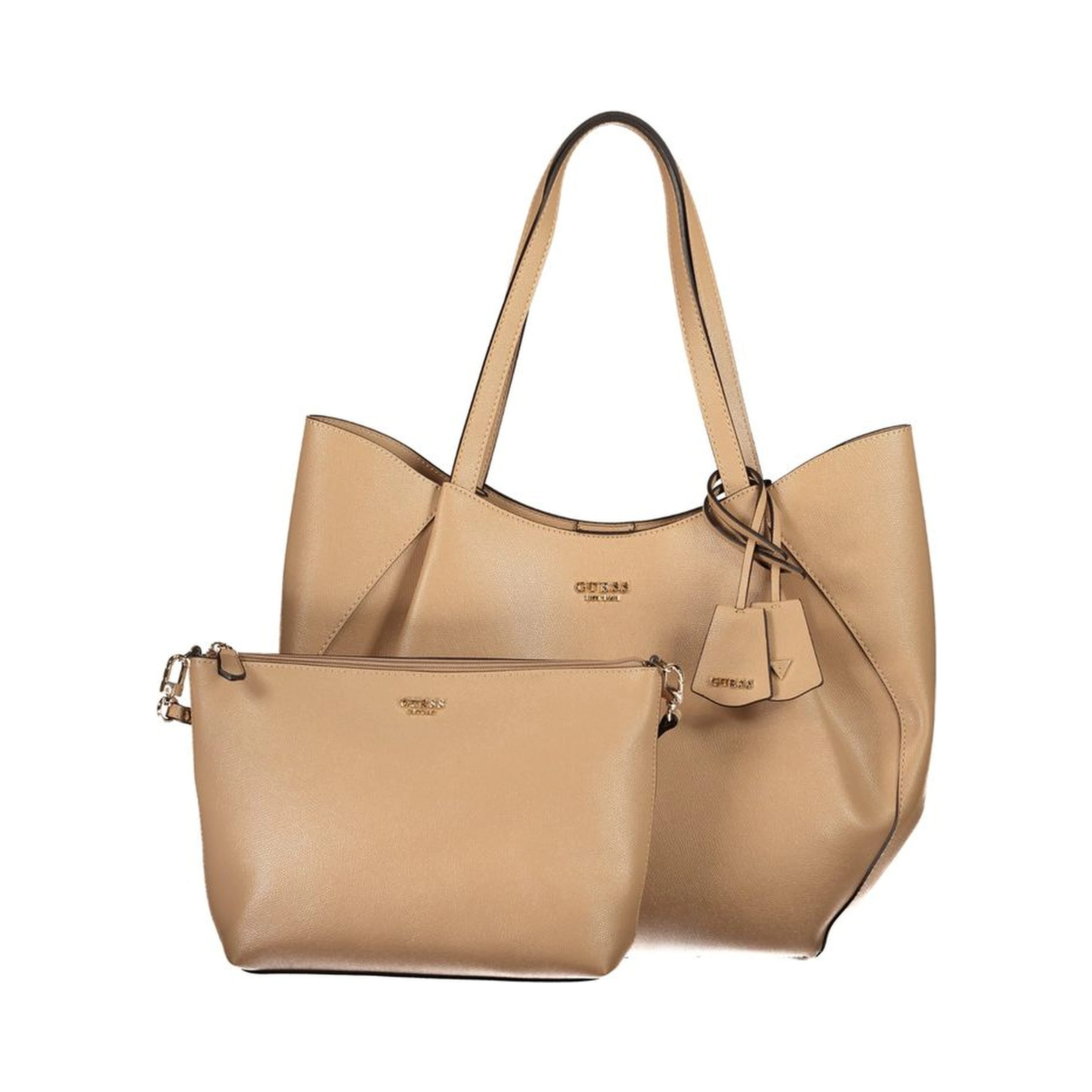 Beige Polyurethane Women's Bag with Shoulder Handles