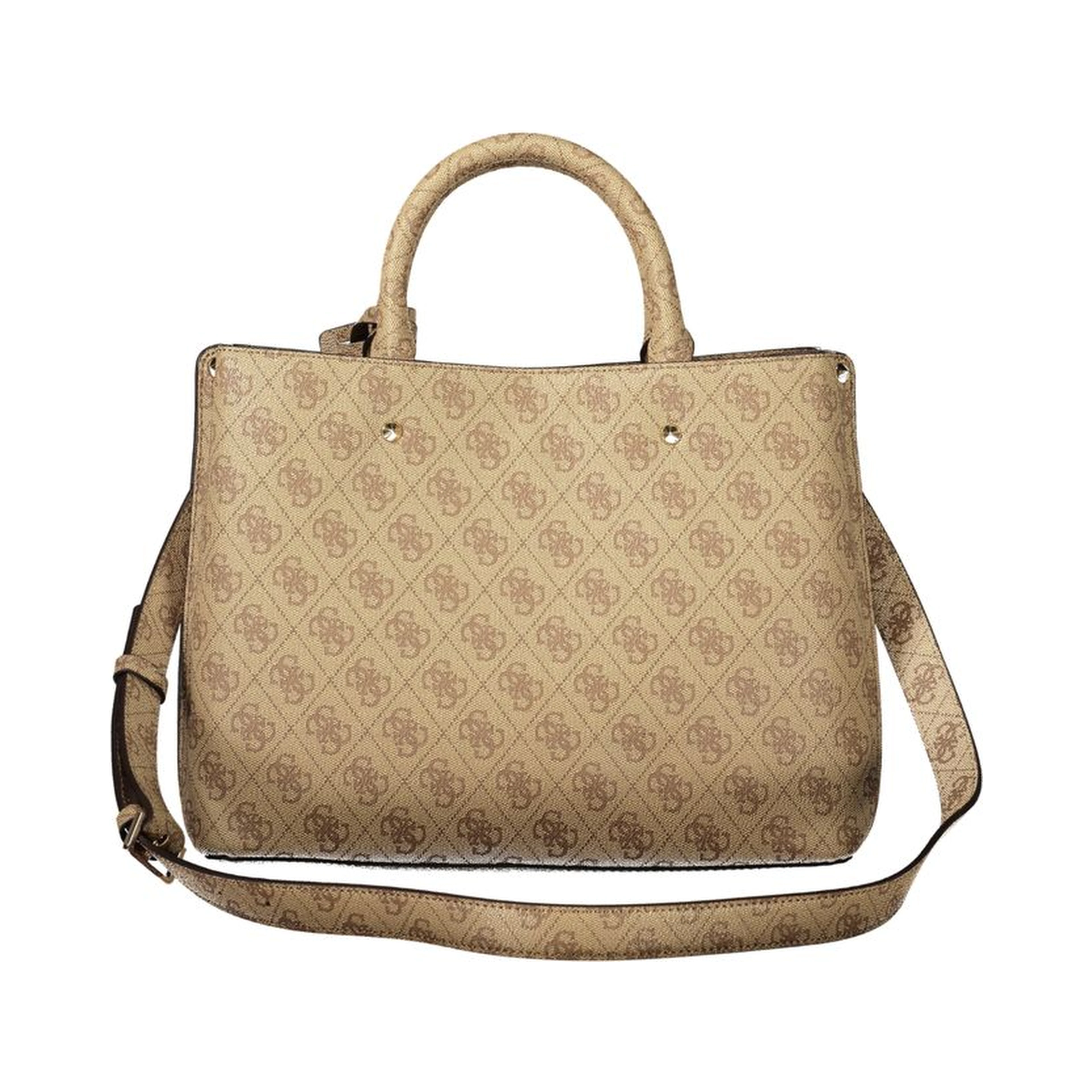 Beige Leather Women's Bag with Handles and Shoulder Strap