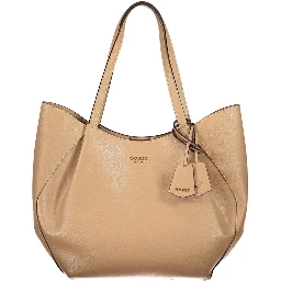 Beige Polyurethane Women's Bag with Shoulder Handles