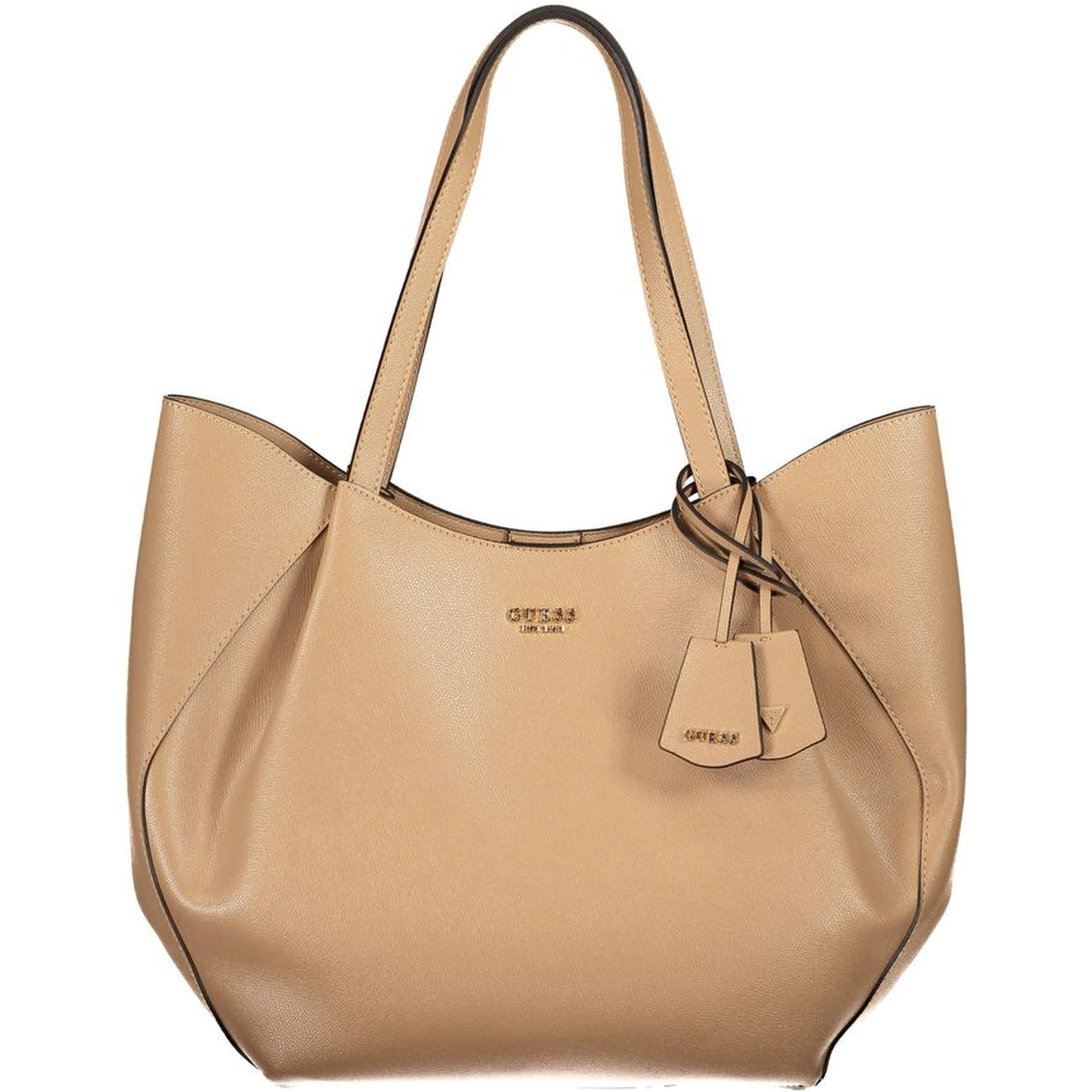 Beige Polyurethane Women's Bag with Shoulder Handles