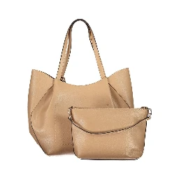 Beige Polyurethane Women's Bag with Shoulder Handles