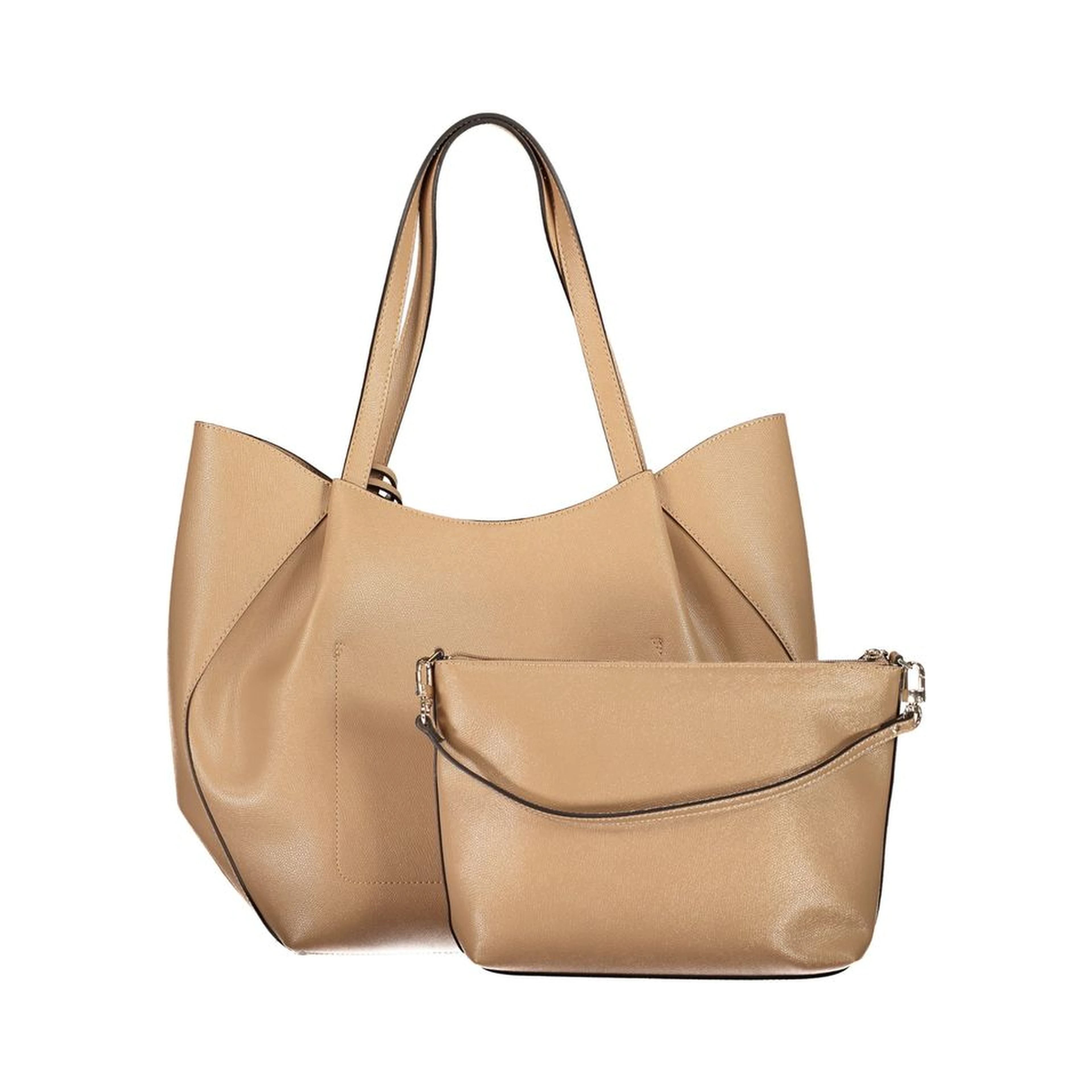Beige Polyurethane Women's Bag with Shoulder Handles