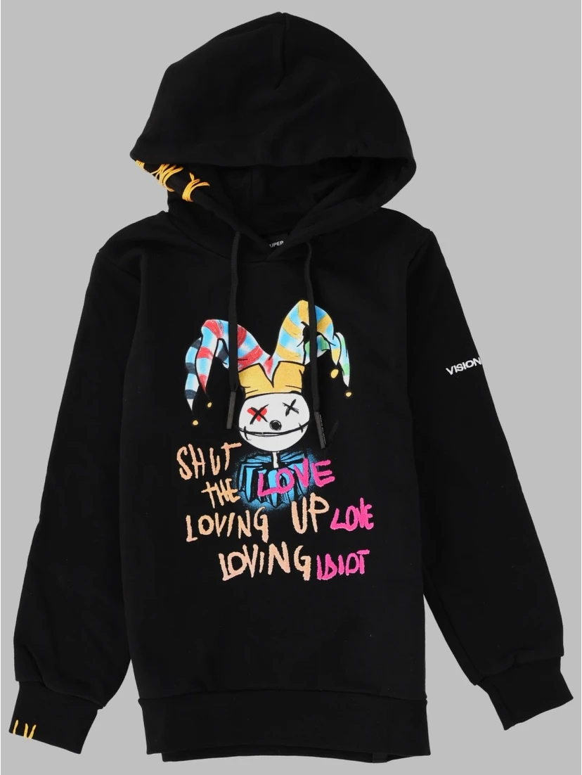 BLACK KIDS HOODIE WITH HARLEQUIN PRINT