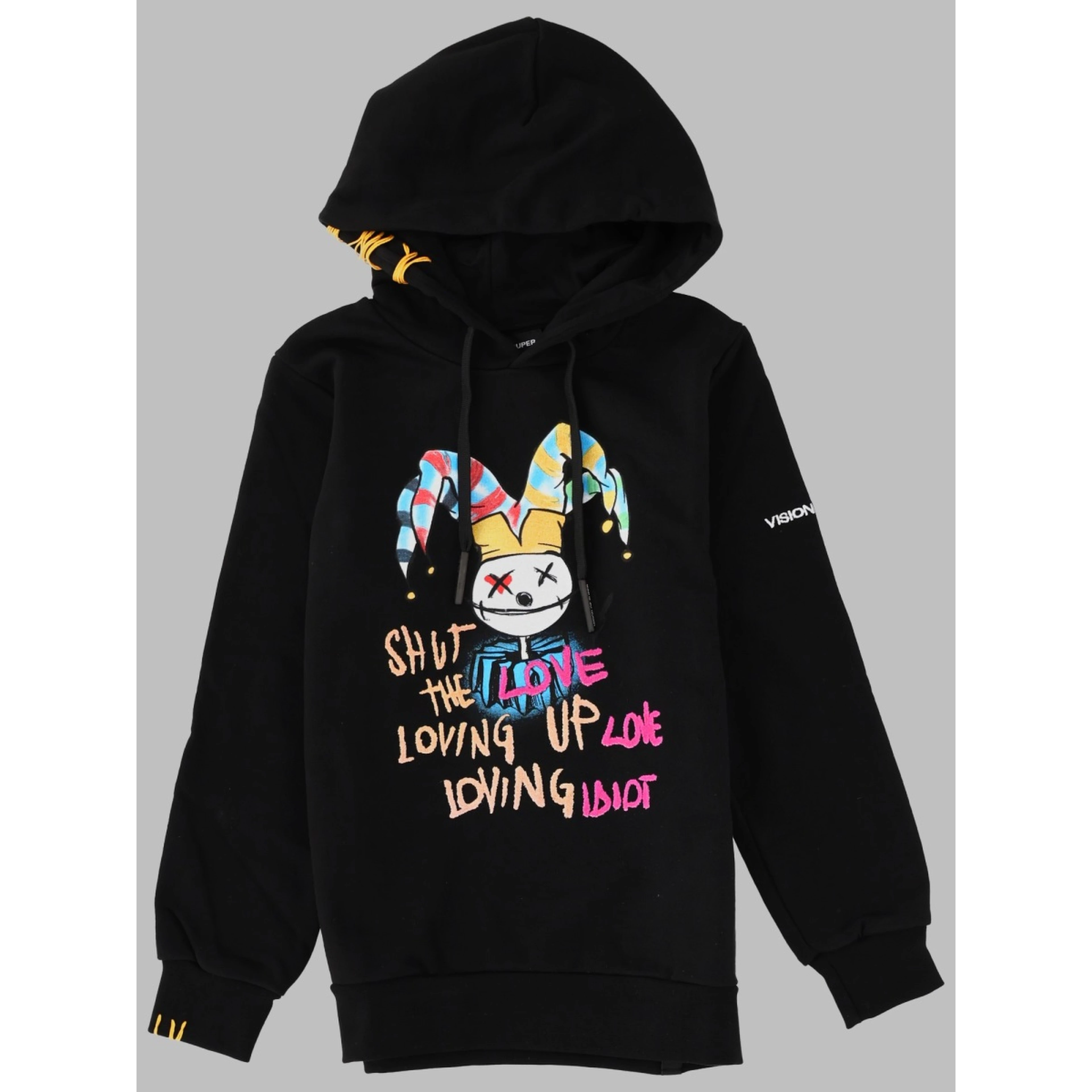BLACK KIDS HOODIE WITH HARLEQUIN PRINT