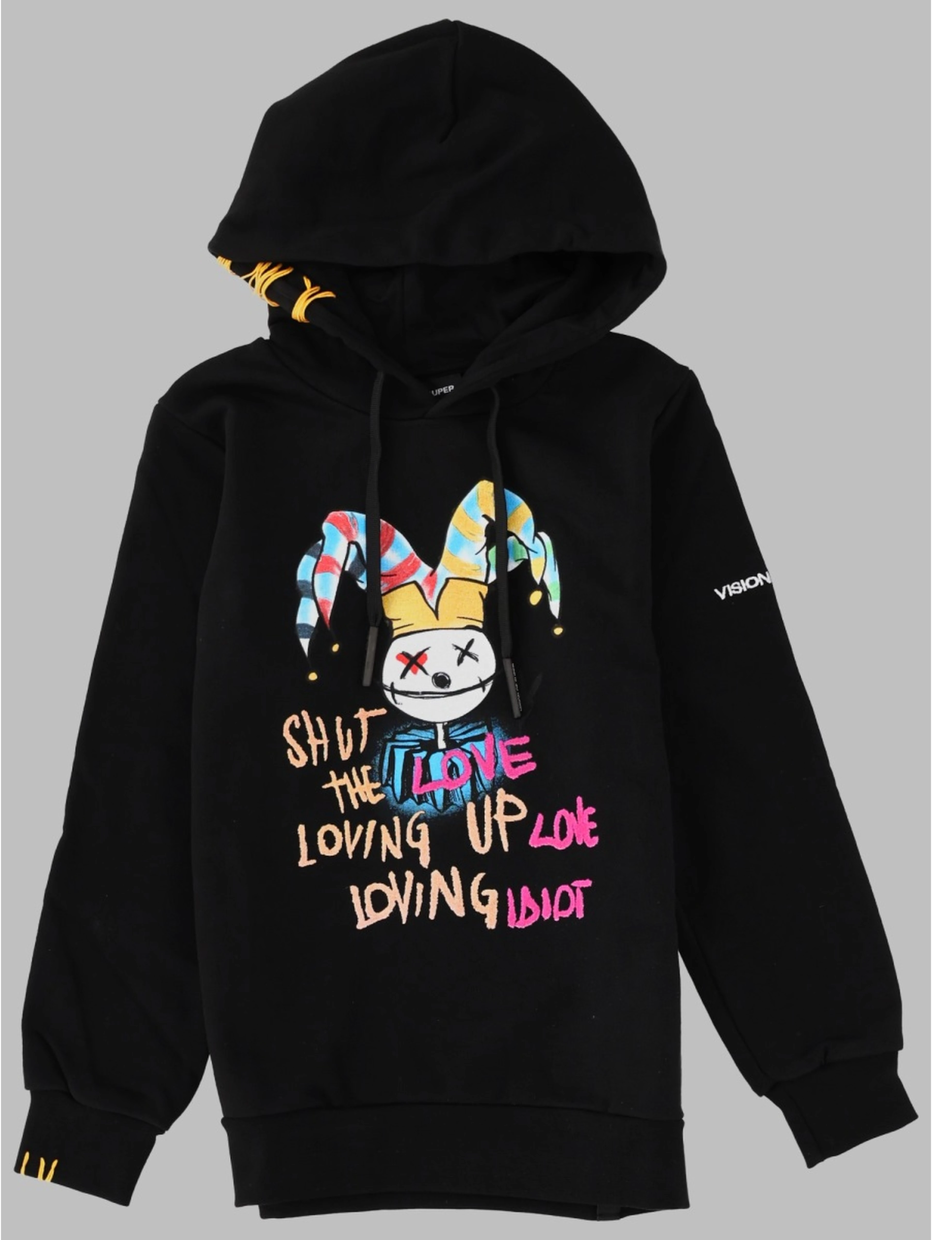 BLACK KIDS HOODIE WITH HARLEQUIN PRINT
