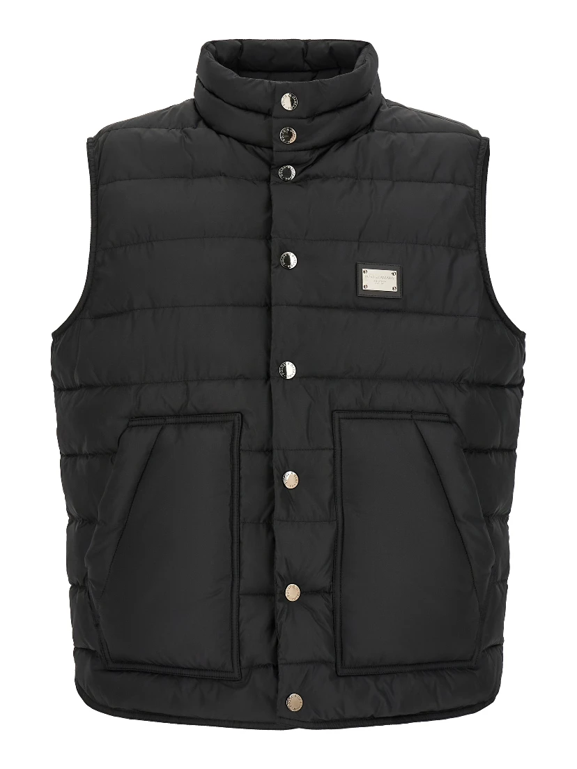 Black Polyester Sleeveless Jacket