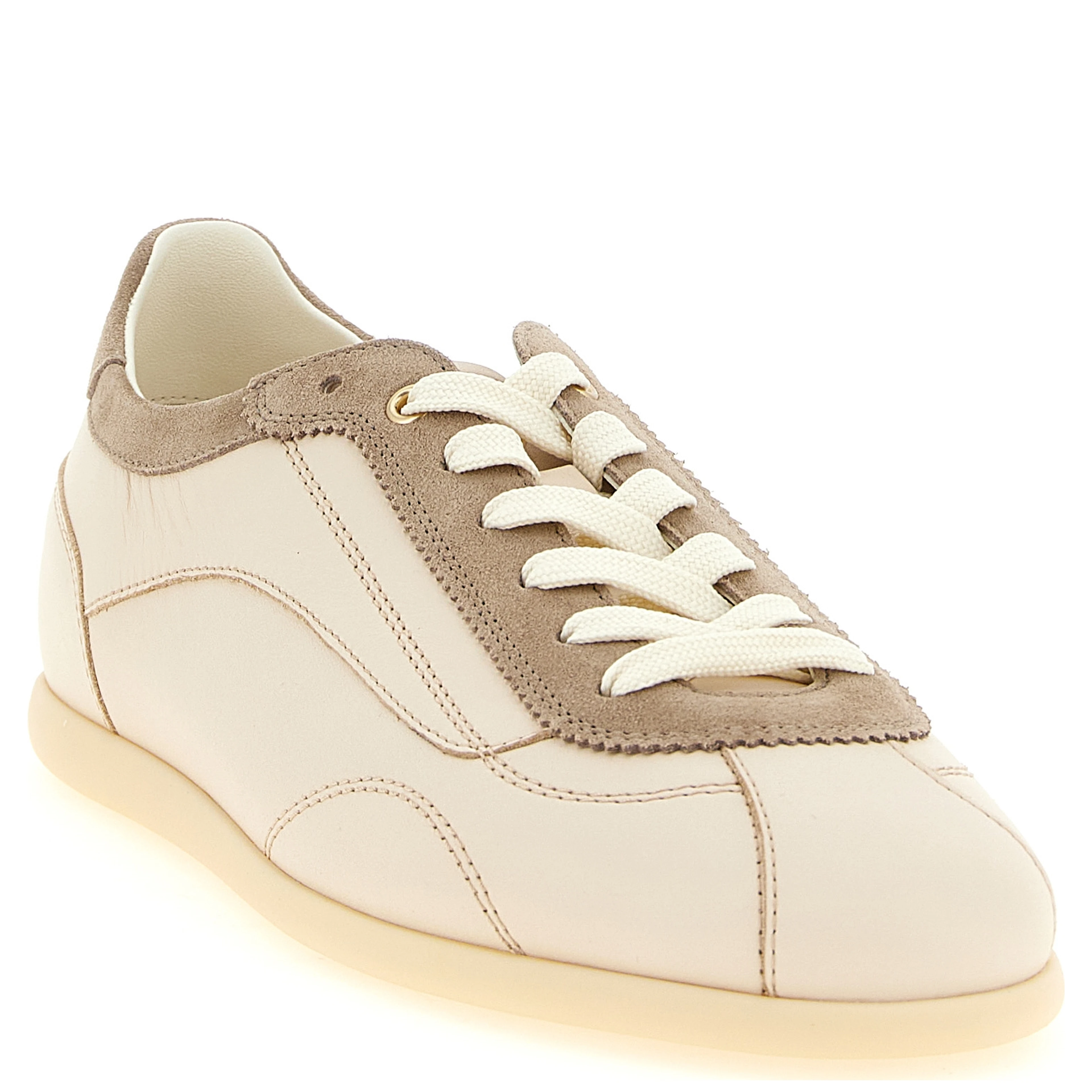 Beige Calfskin Low Top Sneakers