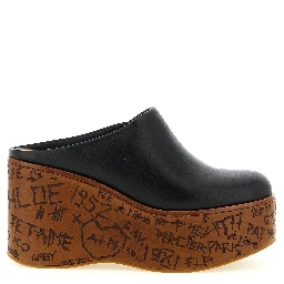 Black Calfskin Wedge Sandals