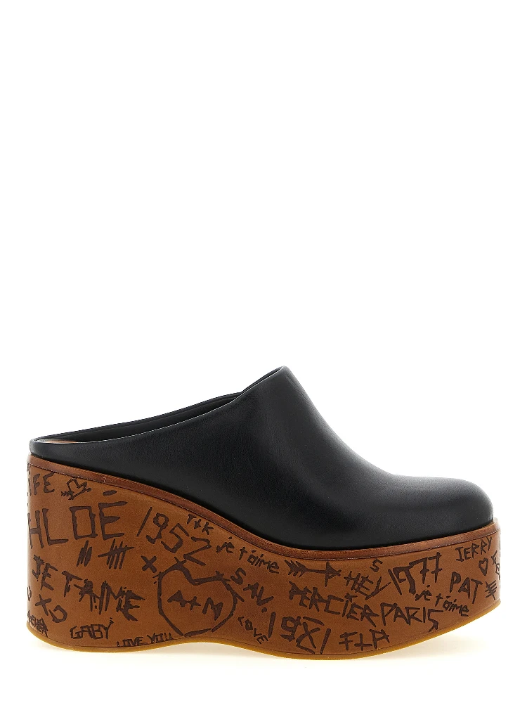 Black Calfskin Wedge Sandals