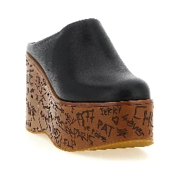 Black Calfskin Wedge Sandals