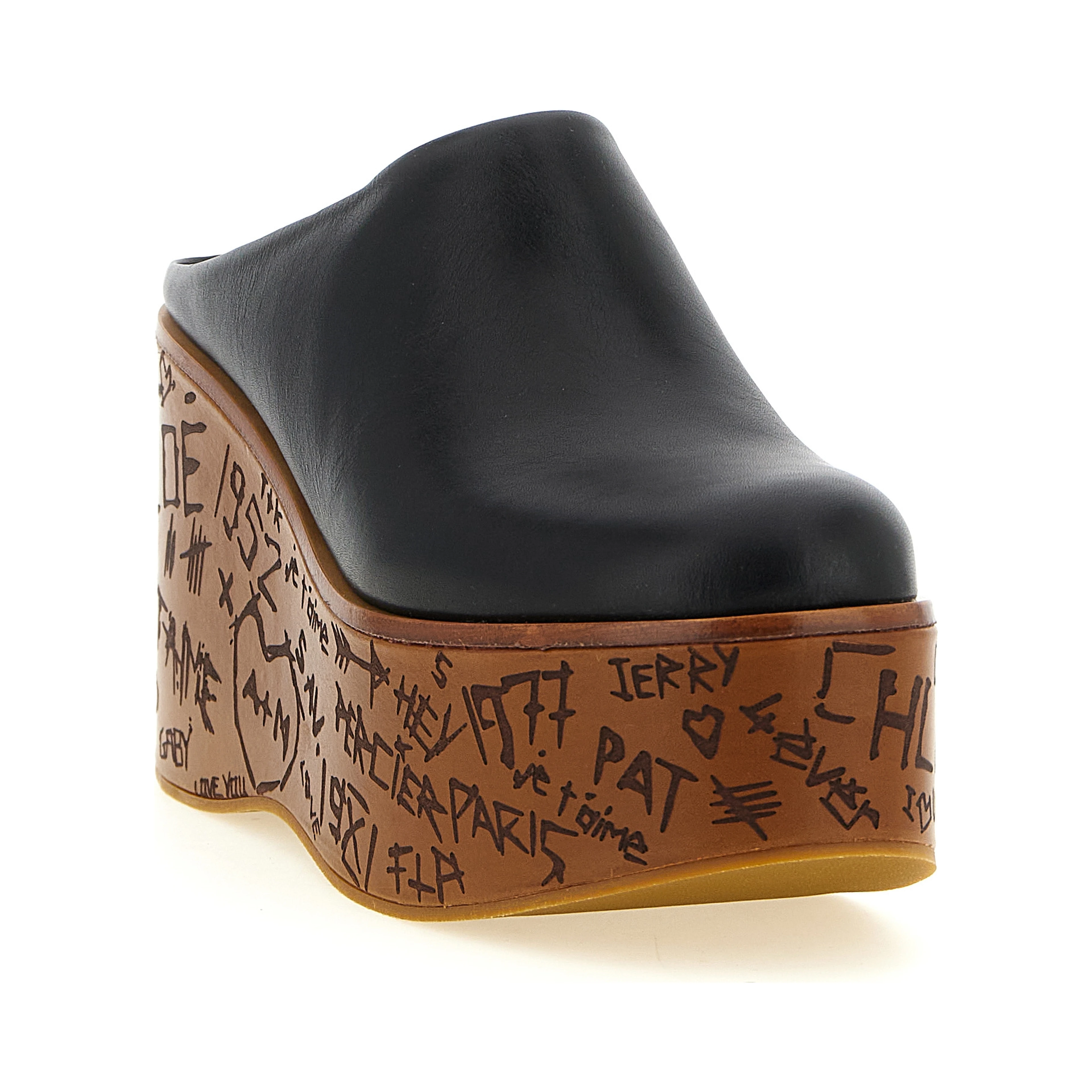 Black Calfskin Wedge Sandals