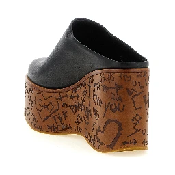 Black Calfskin Wedge Sandals