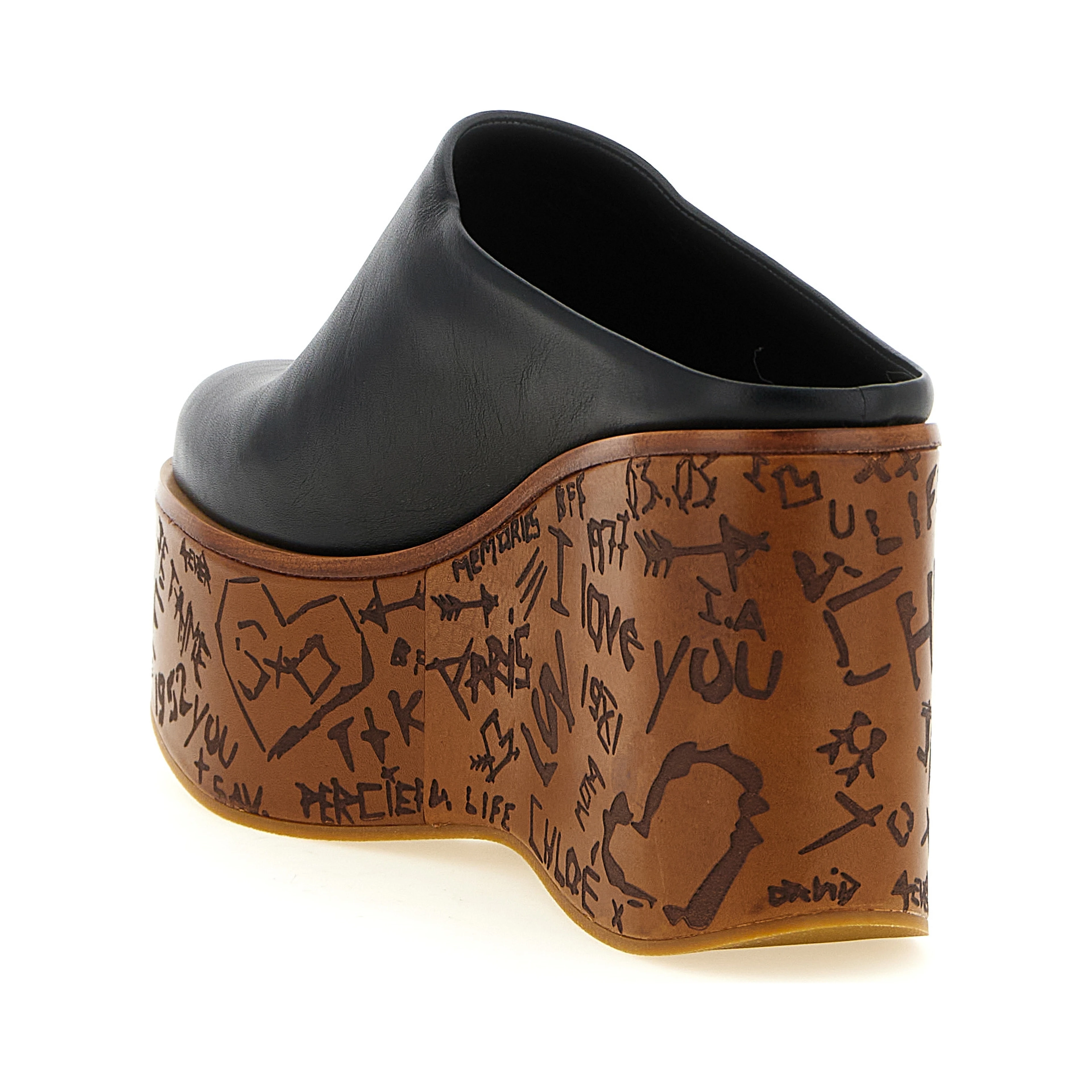 Black Calfskin Wedge Sandals