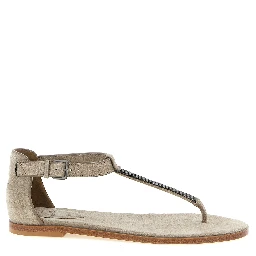 Beige Calfskin Flat Sandals
