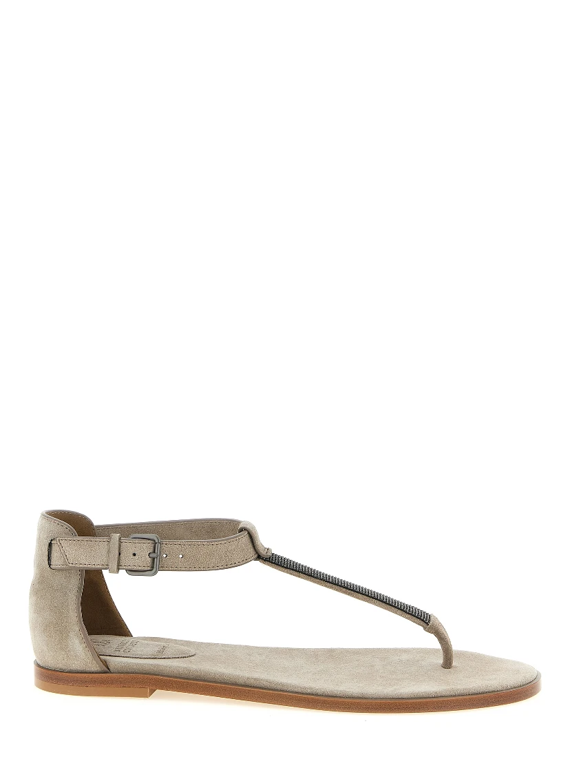 Beige Calfskin Flat Sandals